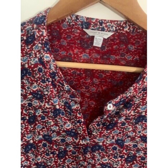 Lucky Brand Size XL/TG  Red Blue Paisley Print Peasant Top Lagenlook Boho - Picture 2 of 14